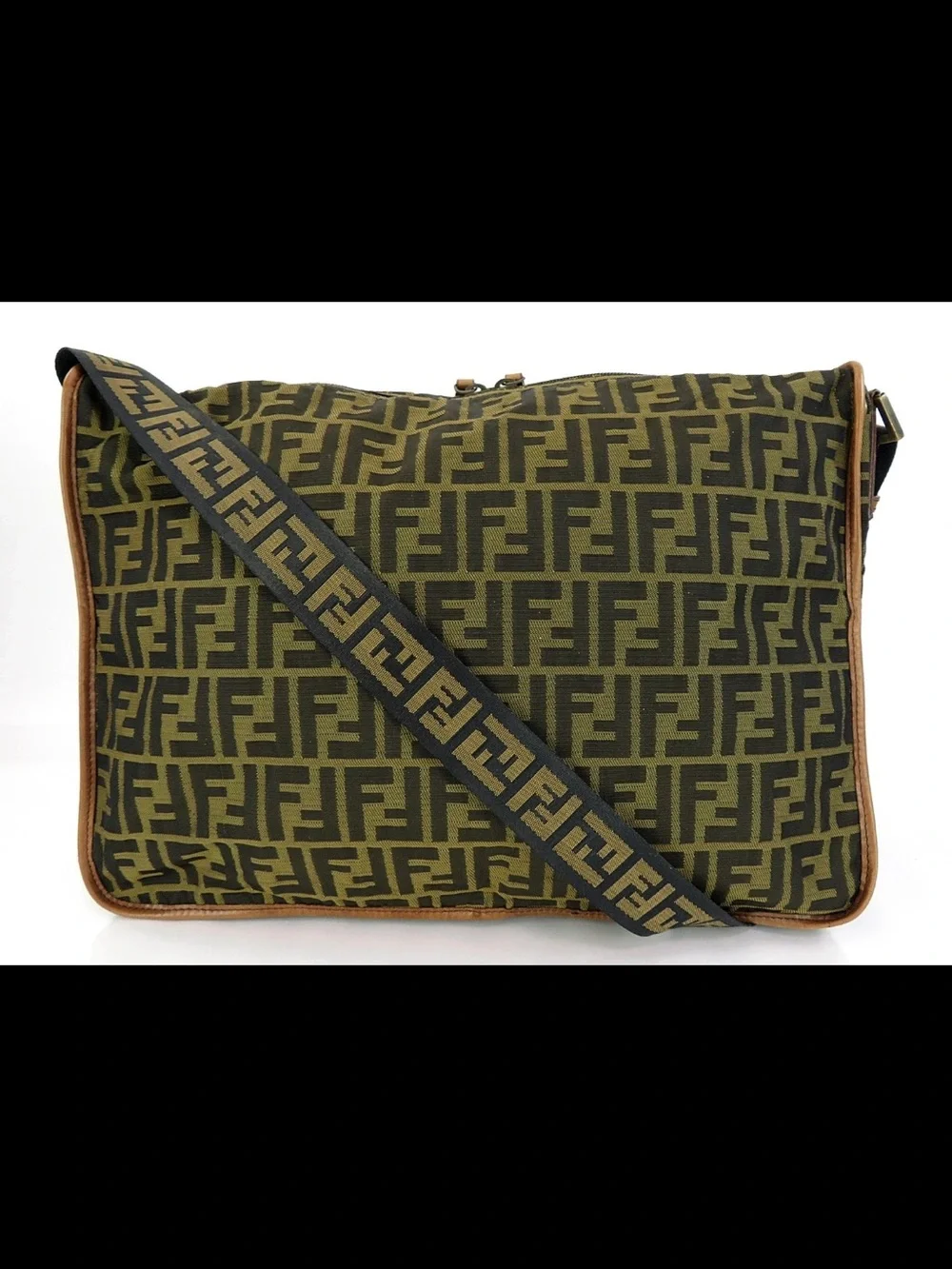 Fendi Olive & Brown FF Logo Messenger Bag